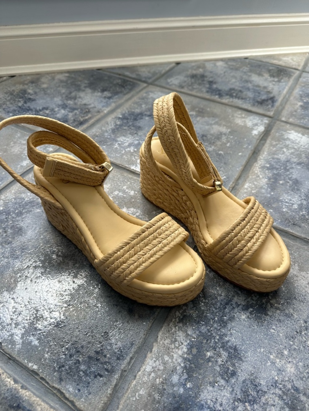 Franco Sarto Beige Braided Espadrille Wedge Sandals